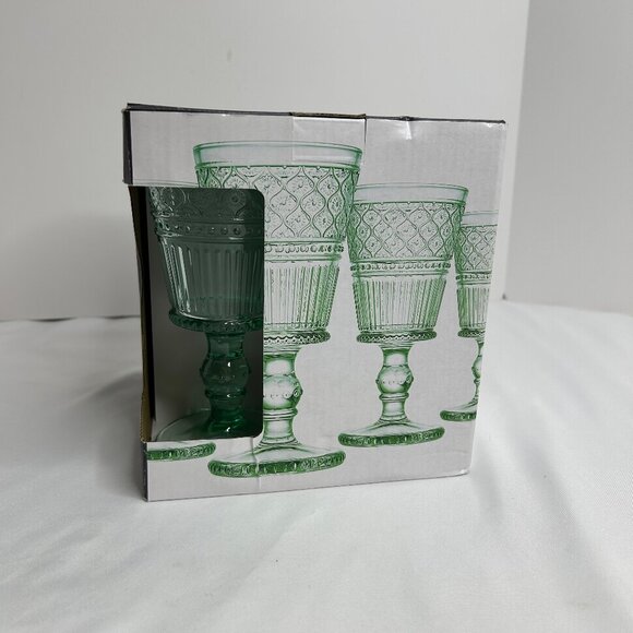 Godinger - Claro 9 oz Green Glass Goblets - Set Of 4 - New in Box!